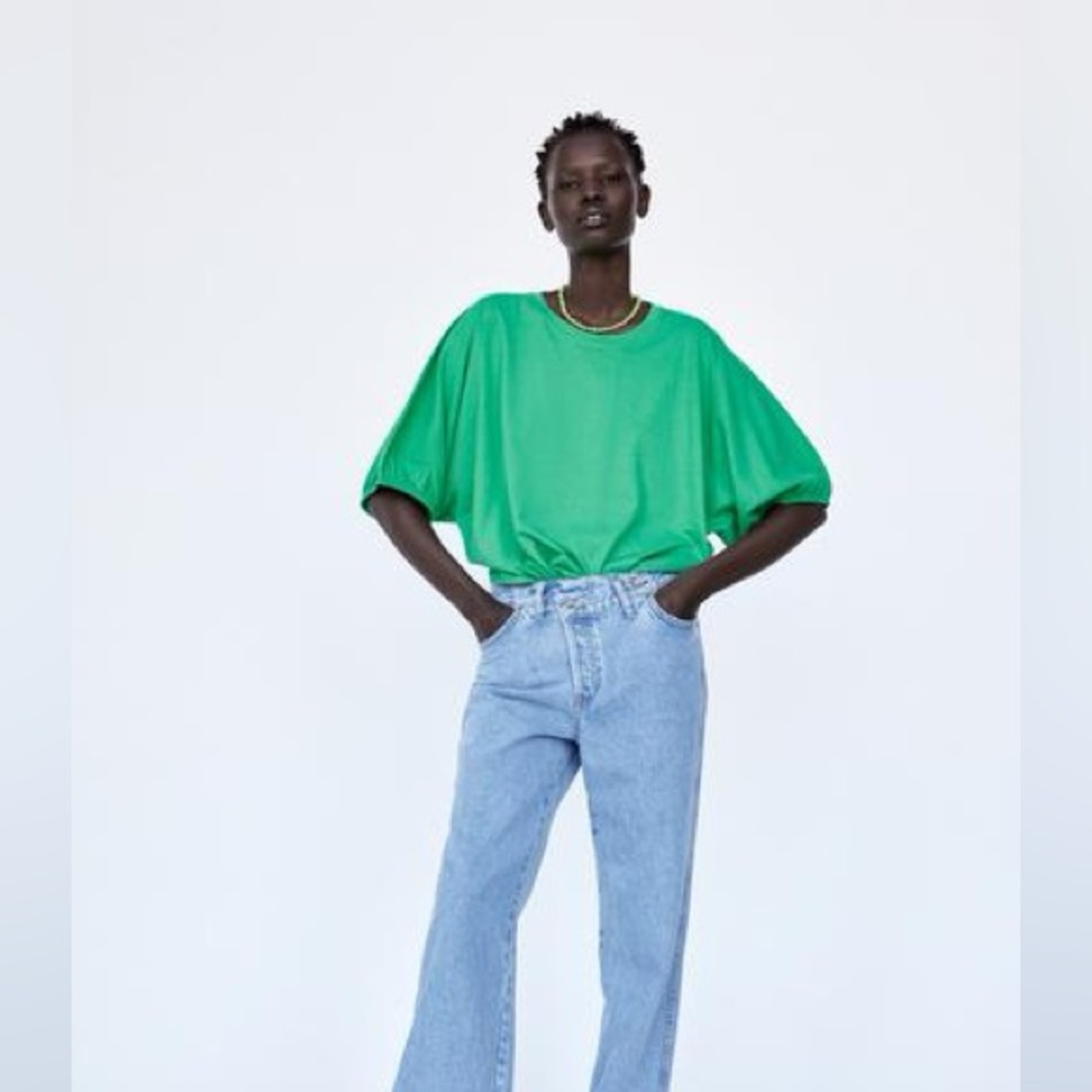 Zara Green Top with Voluminous Sleeves